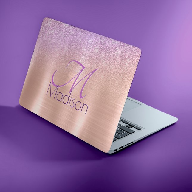 Chic ombre pink rose blush glitter monogram HP laptop skin (Creator Uploaded)