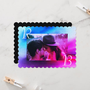 Chic Ombre Purple and Blue Photo Monogram Wedding Invitation