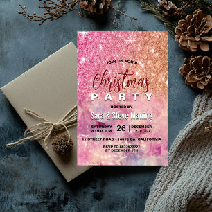 Chic ombre rose blush pink glitter Christmas Invitation