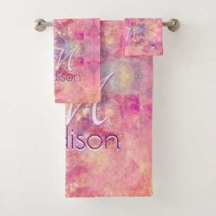 Chic ombre rose blush pink glitter monogram bath towel set