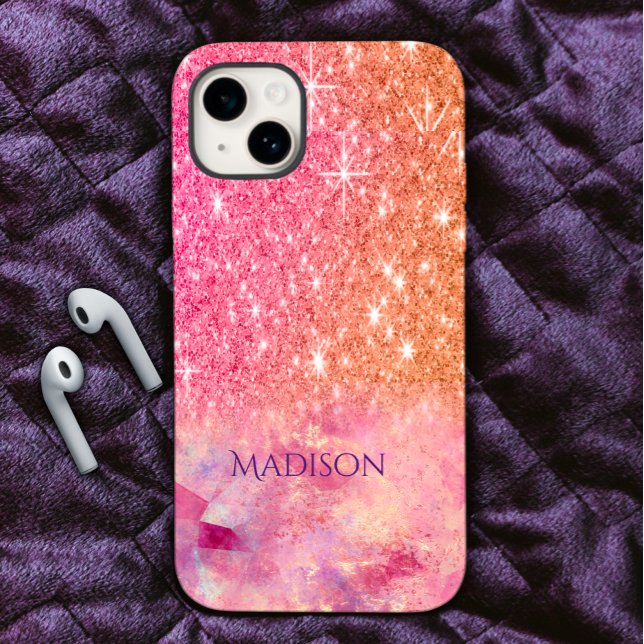 Chic ombre rose blush pink glitter monogram Case-Mate iPhone case (Creator Uploaded)