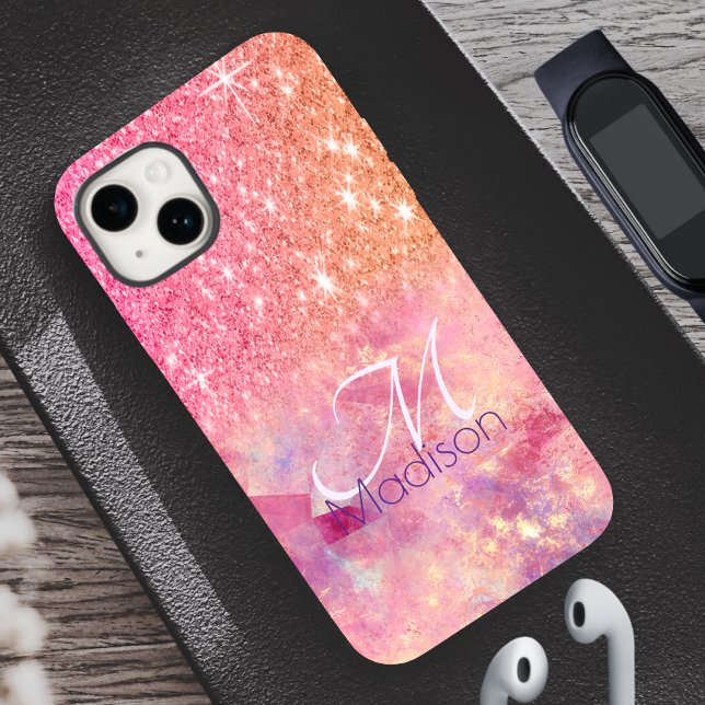 Chic ombre rose blush pink glitter monogram Case-Mate iPhone case (Creator Uploaded)