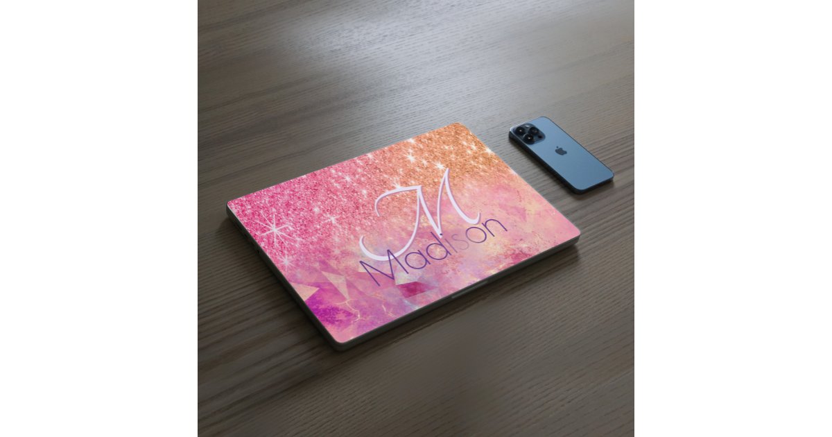 Chic ombre rose blush pink glitter monogram HP laptop skin | Zazzle