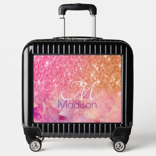 Chic ombre rose blush pink glitter monogram luggage