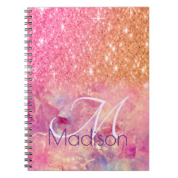 Chic ombre rose blush pink glitter monogram notebook