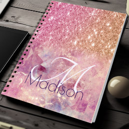 Chic ombre rose blush pink glitter monogram notebook