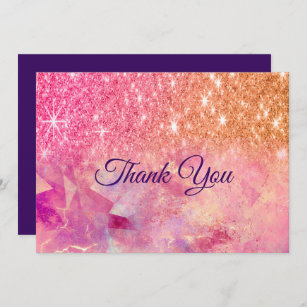 Chic ombre rose blush pink glitter  thank you card