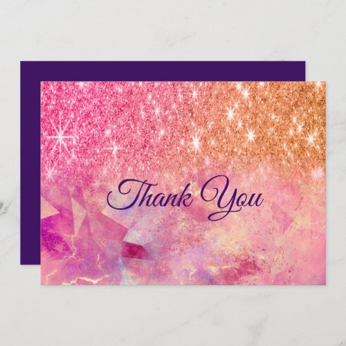 Chic ombre rose blush pink glitter  thank you card