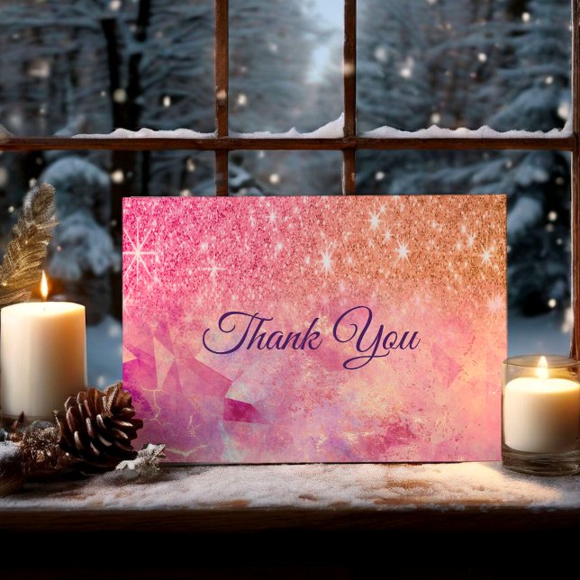 Chic ombre rose blush pink glitter  thank you card (Creator Uploaded)