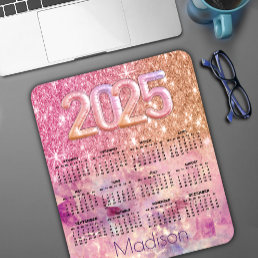 Chic ombre rose gold 2025 monogram calendar mouse pad