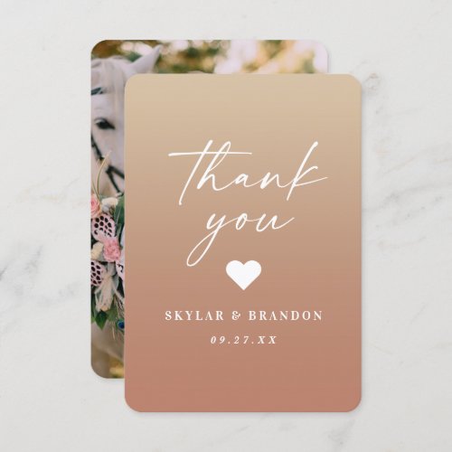 Chic Ombre Sunset Orange  Yellow Gold Wedding Thank You Card
