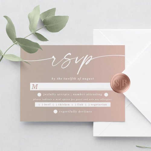 Chic Ombre Taupe Beige  Pink Wedding Meal Choice RSVP Card