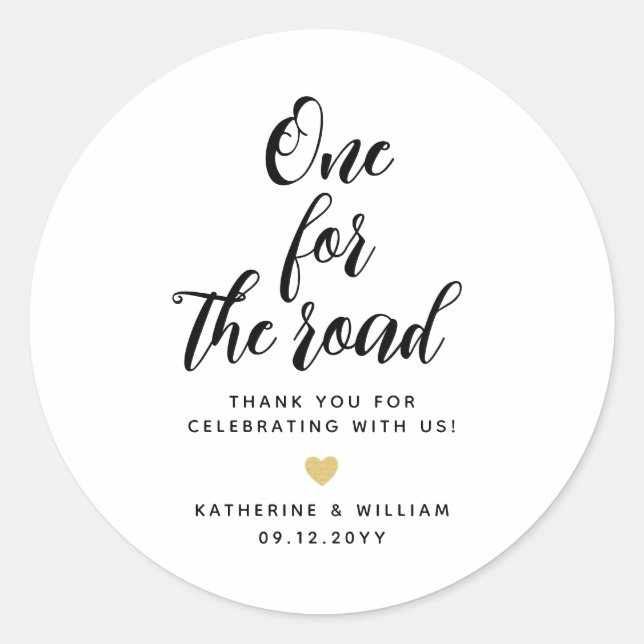 Chic One for the Road wedding snack favor  Classic Round Sticker (Front)
