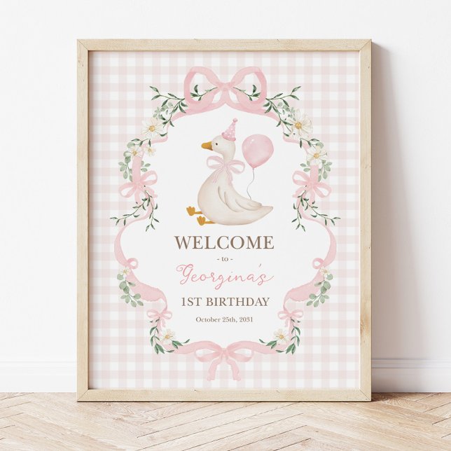 Chic One Silly Goose Pink Balloon Birthday Welcome Poster (Creator Uploaded)