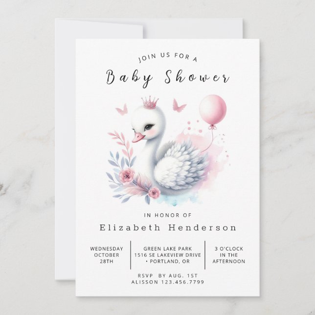 Chic Online Swan Baby Shower Invitation (Front)