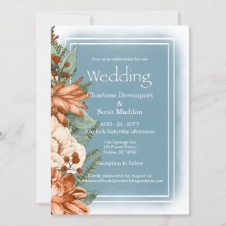 Chic Orange and Cream Florals on Smokey Blue