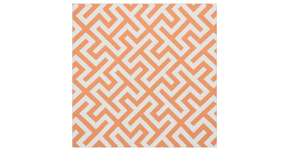 Chic orange and white abstract geometric pattern fabric | Zazzle