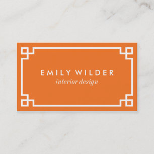 Chic Orange and White Greek Key Business Card