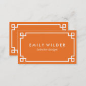 Chic Orange and White Greek Key Business Card (Front/Back)