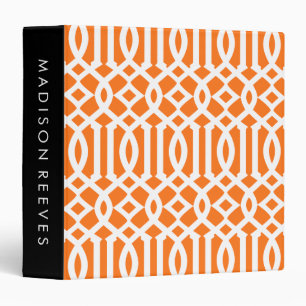 Chic Orange and White Trellis Custom Monogram 3 Ring Binder