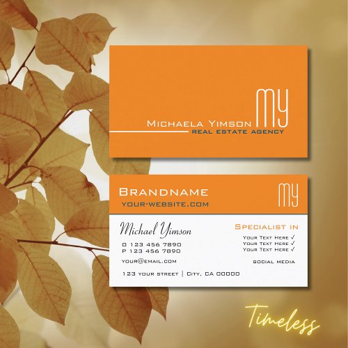 Chic Orange and White with Initials Professional Business Card