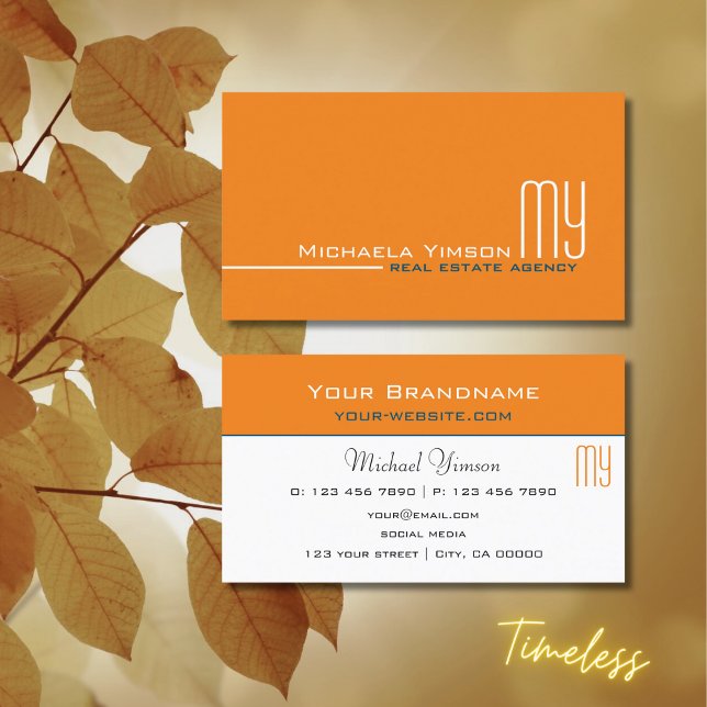 Chic Orange and White with Monogram Professional Business Card (Creator Uploaded)