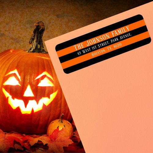 Chic Orange Black Stripes Halloween Return Address Label
