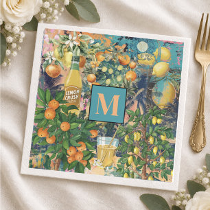 Chic Orange Blue Sicilian Citrus Collage Napkins