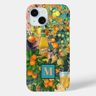 Chic orange blue turquoise sicilian citrus collage iPhone 15 case