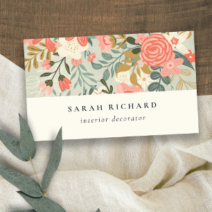 Chic Orange Blush Teal Blue Green Ambrosia Floral Business Card