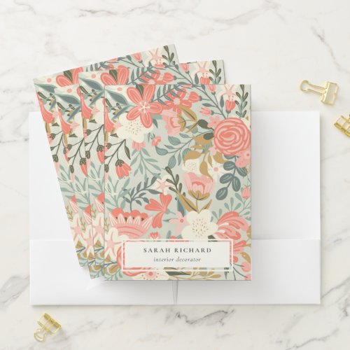 Chic Orange Blush Teal Blue Green Ambrosia Floral Pocket Folder