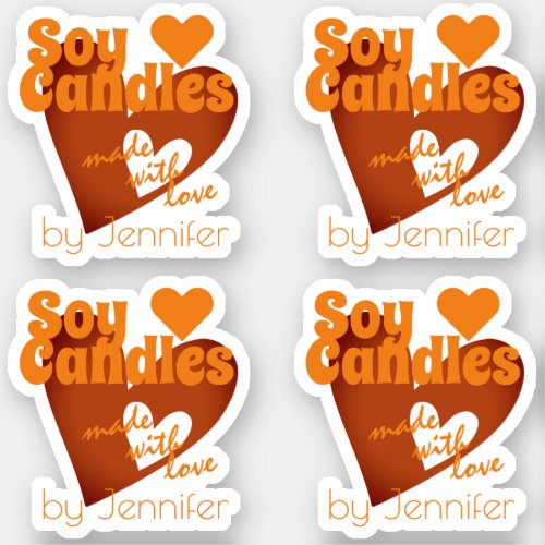 Chic Orange Brown Heart Made with Love Soy Candles Sticker