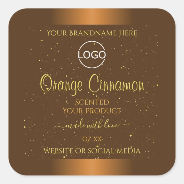 Chic Orange Brown Product Labels Gold Glitter Logo (Front)