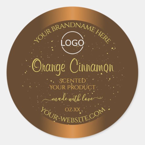 Chic Orange Brown Product Labels Gold Glitter Logo