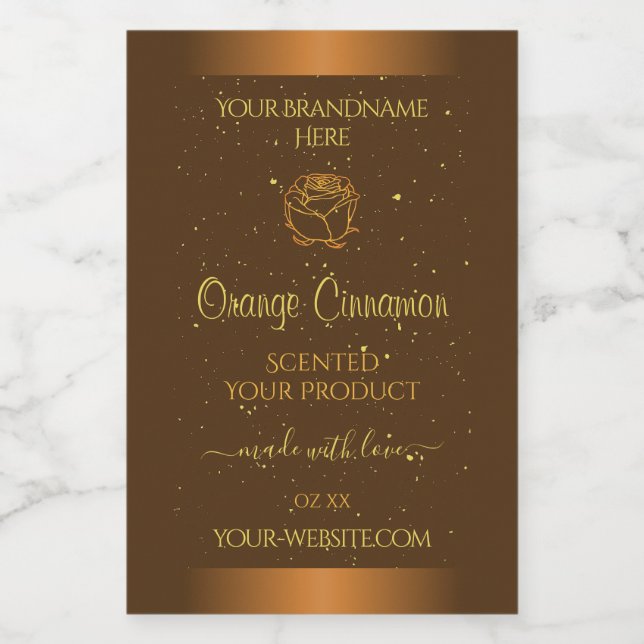 Chic Orange Brown Product Labels Gold Glitter Rose (Single Label)