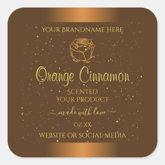 Chic Orange Brown Product Labels Gold Glitter Rose (Front)