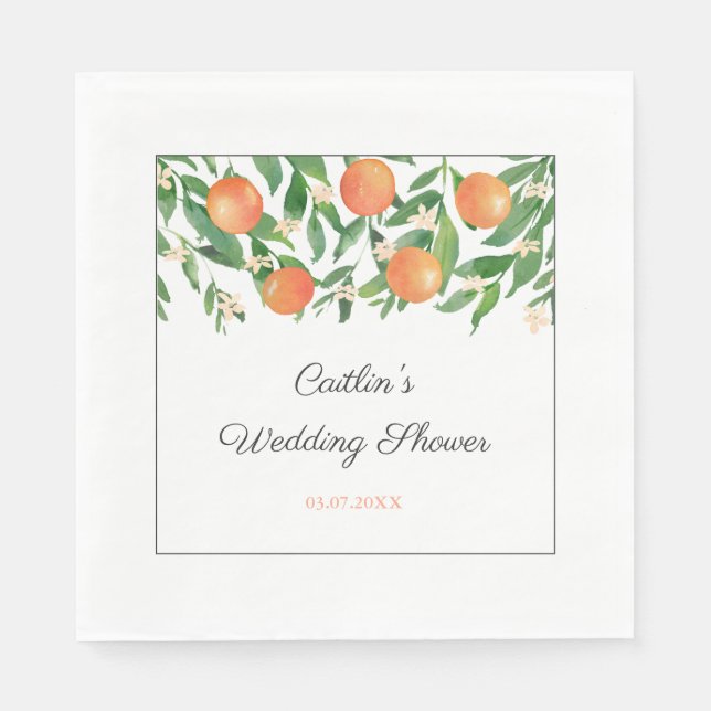 Chic Orange Charcoal Black Wedding Shower Party Napkins (Front)