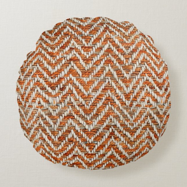 Chic orange chevron pattern round pillow (Front)