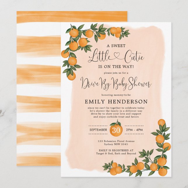 Chic Orange Drive By Baby Shower Citrus Quarantine Invitation (Front/Back)