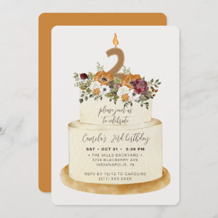 Chic Orange Fall Autumn 2nd Birthday Cake Invitation