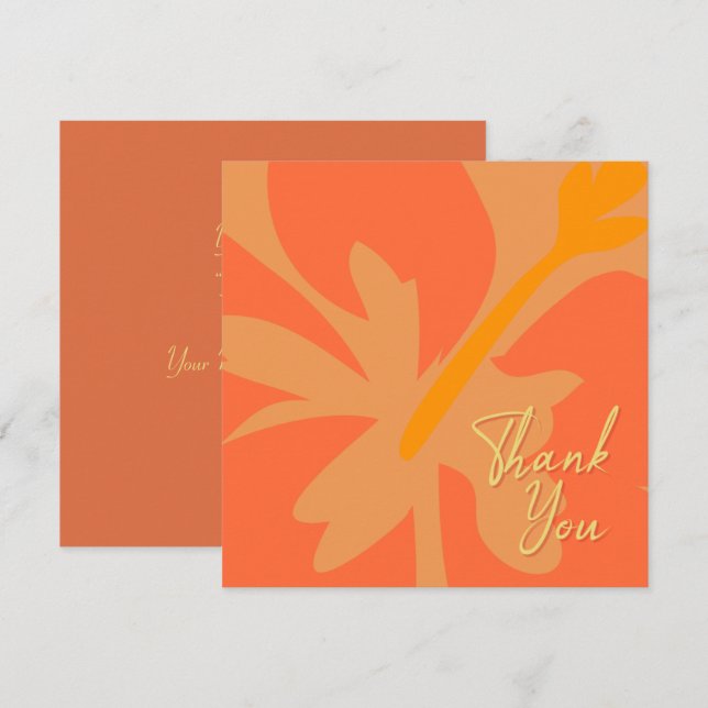 Chic Orange Floral and Beige Text Thank You Card (Front/Back)