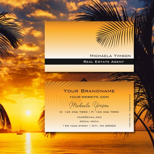 Chic Orange Gradient with Cute Palm Leaf Simply Business Card