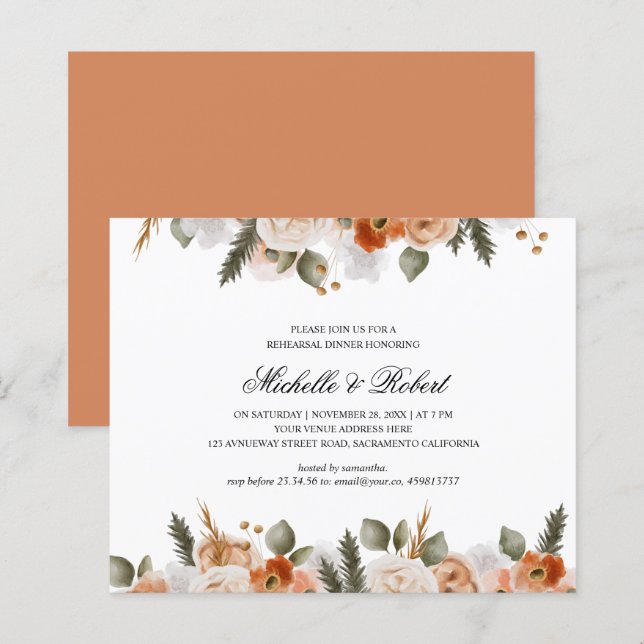 Chic Orange Ivory Sage Wedding Rehearsal Dinner (Front/Back)