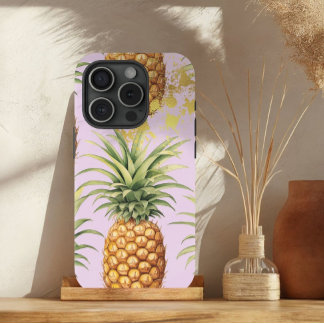 Chic Orange, Mauve and Gold Pineapple Fruit  iPhone 15 Case