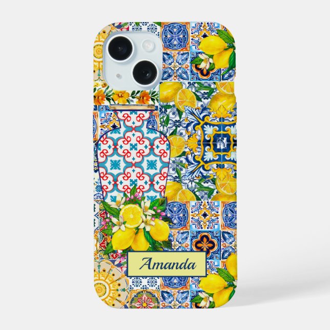 Chic Orange Mediterranean Ceramic Tile Vase Iphone Case (Back)