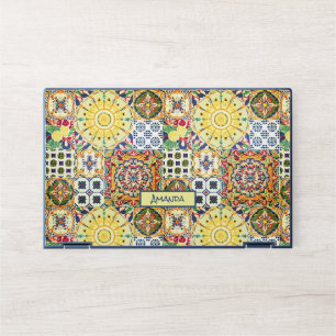 Chic Orange Mediterranean Majolica Tile Monogram HP Laptop Skin