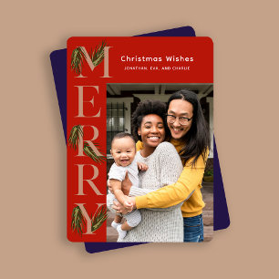 Chic Orange Merry Pine Photo Christmas Holiday Card