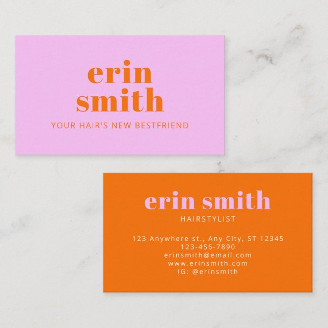 Chic Orange Modern Hairstylist  Business Card (Front/Back)