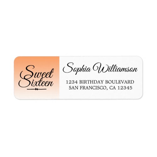 Chic Orange Ombre Sweet 16 Birthday Return Address Label