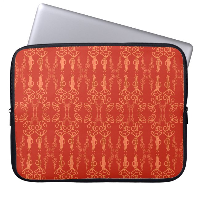 Chic Orange on Red Poppy Outline Laptop Sleeve (Front)